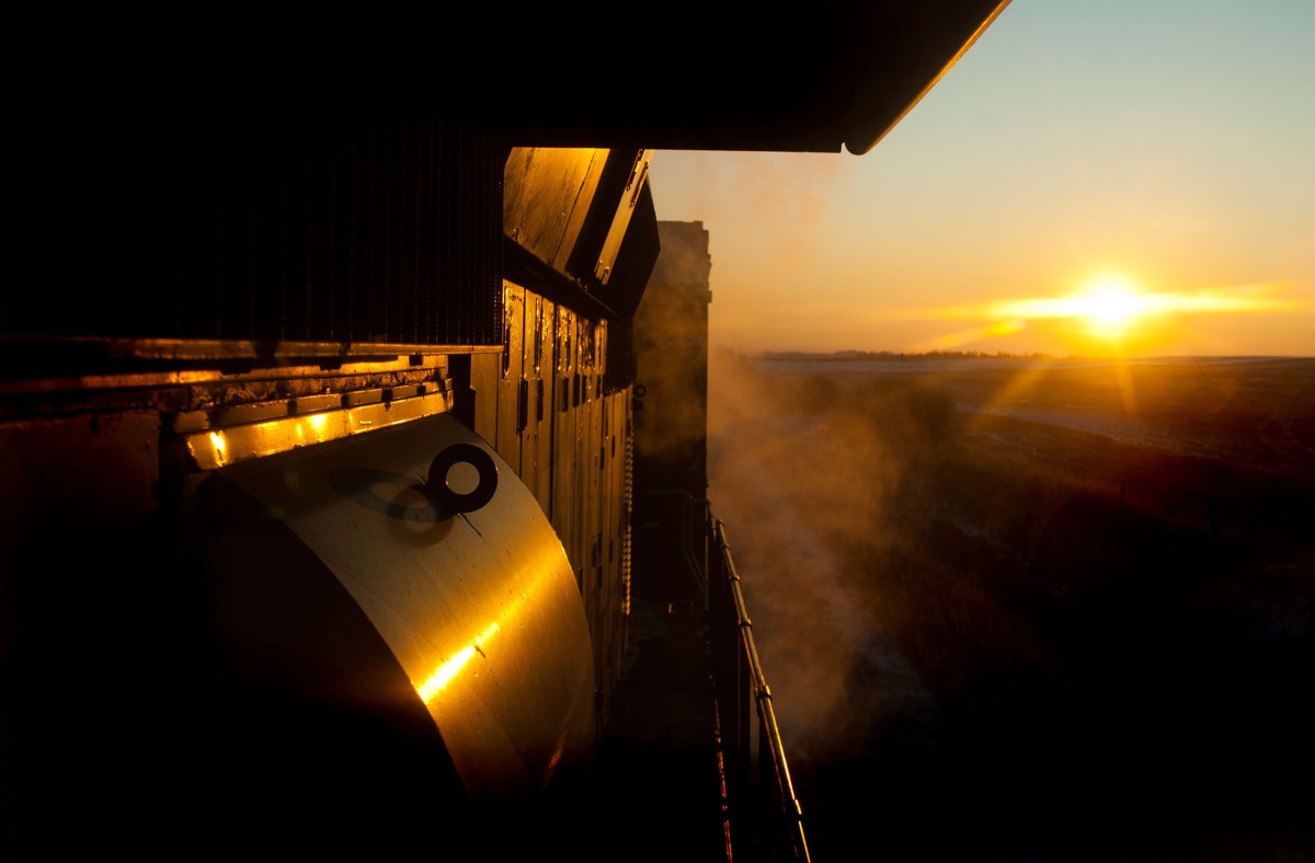 Its funny how looking at a picture can bring up all kinds of memories. I remember being called for this 453 around 0030 on Christmas eve 2009 with the usual lack of sleep beforehand. After grabbing our single SD40 from the Saskatoon diesel shops and tying on to our train in the yard, the "fun" began. Though I don't recall all the specifics, the next five or so hours can be summed up as total gridlock! Once we finally escaped, we had a lift and setout at Warman and a setout at Langham, all done in frigid darkness of course. Around 0900 I remember being on the home stretch to the hotel in North Battleford, when I looked in the mirror and thought, "I really should grab my camera.... nah screw it, too tired" and going back to the normal forward stare. But alas it wasn't long before common sense prevailed and memories were made.