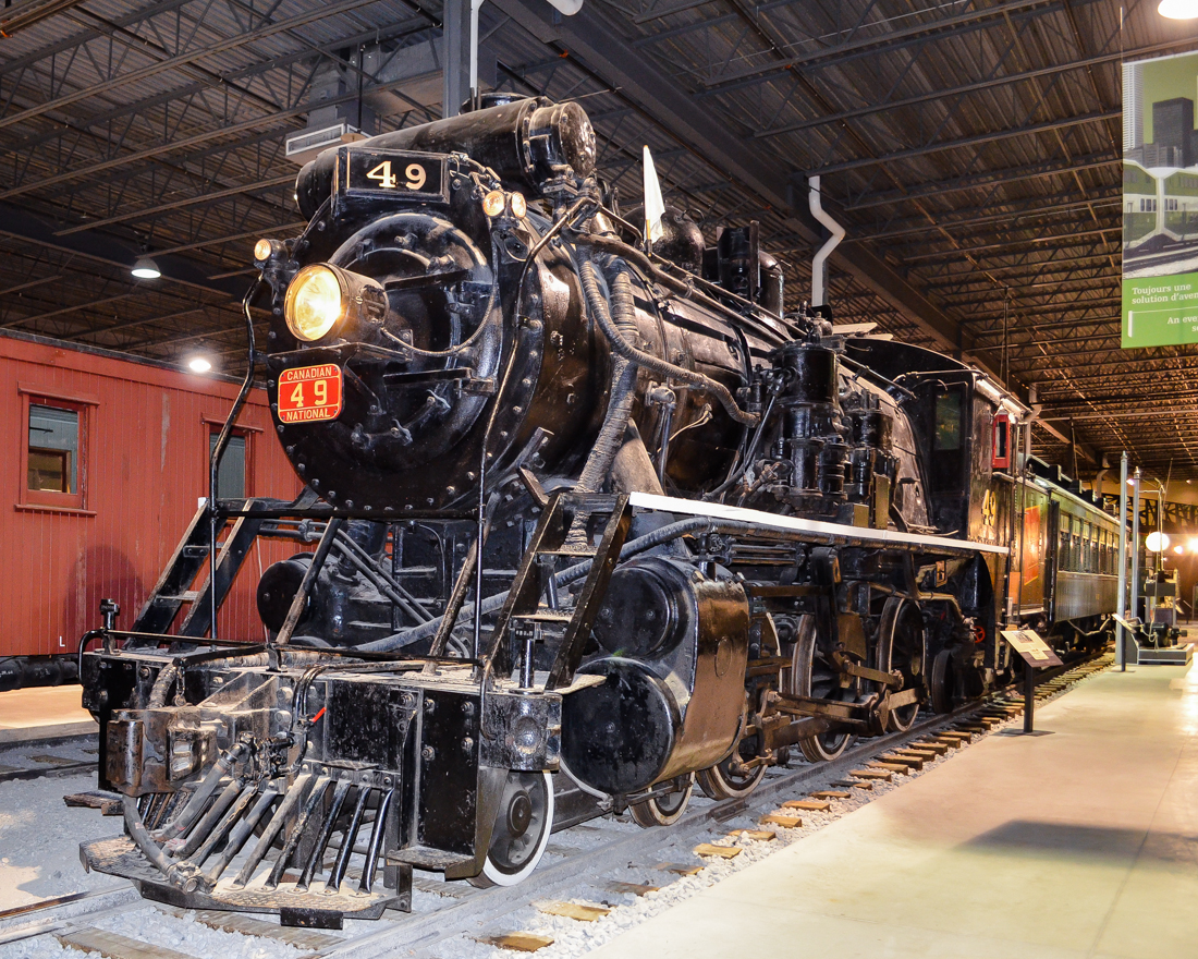 CN 49 (class X-10-a) is a 4-6-4 tank engine which was used as a bidirectional engine on a Montreal commuter line. It was originally built by the Montreal Locomotive Works for the Grand Trunk as GTR 1544. For more train photos, check out http://www.flickr.com/photos/mtlwestrailfan/