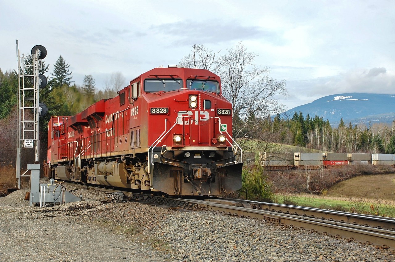 CP nos.8828&8854 are passing the signal @Elson with an eastbound Intermodal.