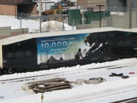 Sitting in GO Transit's Willowbrook Yard surrounded by hundreds of green and white passenger cars, GO 2313 dares to be different, sporting a wrap for the movie 10,000BC.