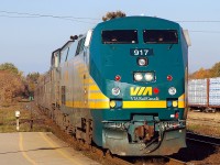 #70 arriving at Brantford with it's station stop with VIA 917 - VIA 6439 and 1 Baggage / 5 Coaches