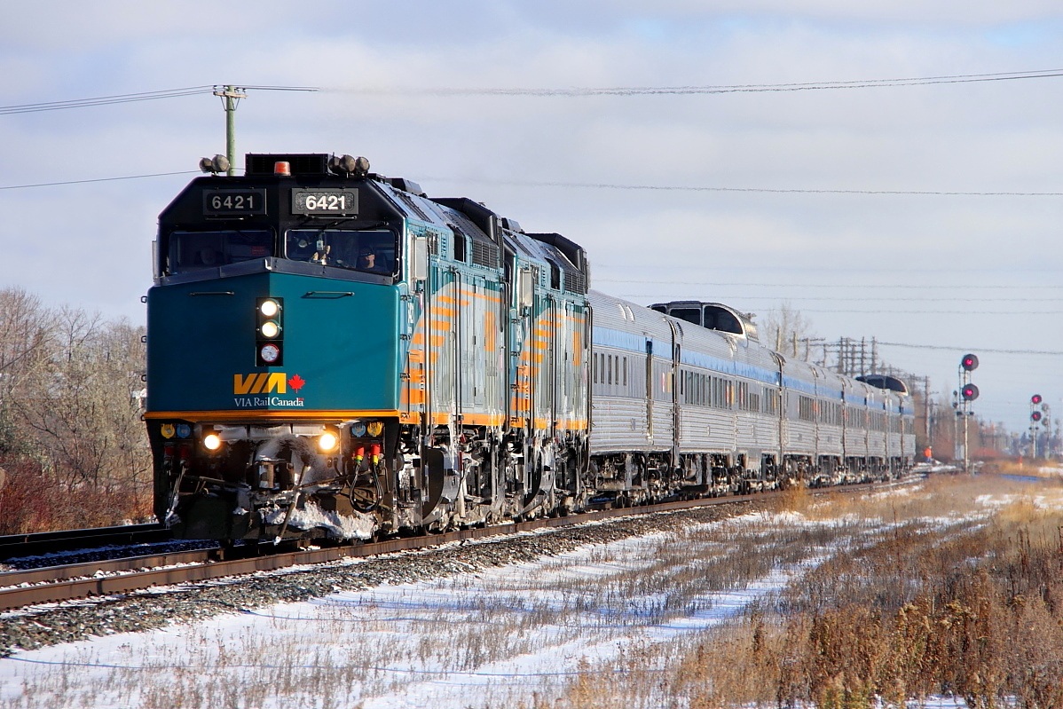 VIA's "Canadian" clears St James Jct as it heads out of the city for Rivers and points west.