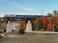 VIA 73 screams across the 16 Mile Creek bridge after pausing briefly at the Oakville Station.