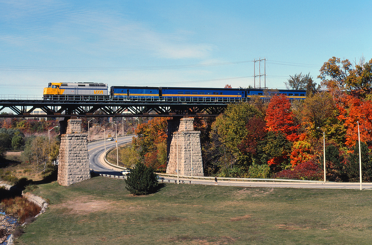 VIA 73 screams across the 16 Mile Creek bridge after pausing briefly at the Oakville Station.