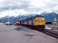 VIA #3 The Super Continental pauses at Jasper for a station stop before heading west for Vancouver