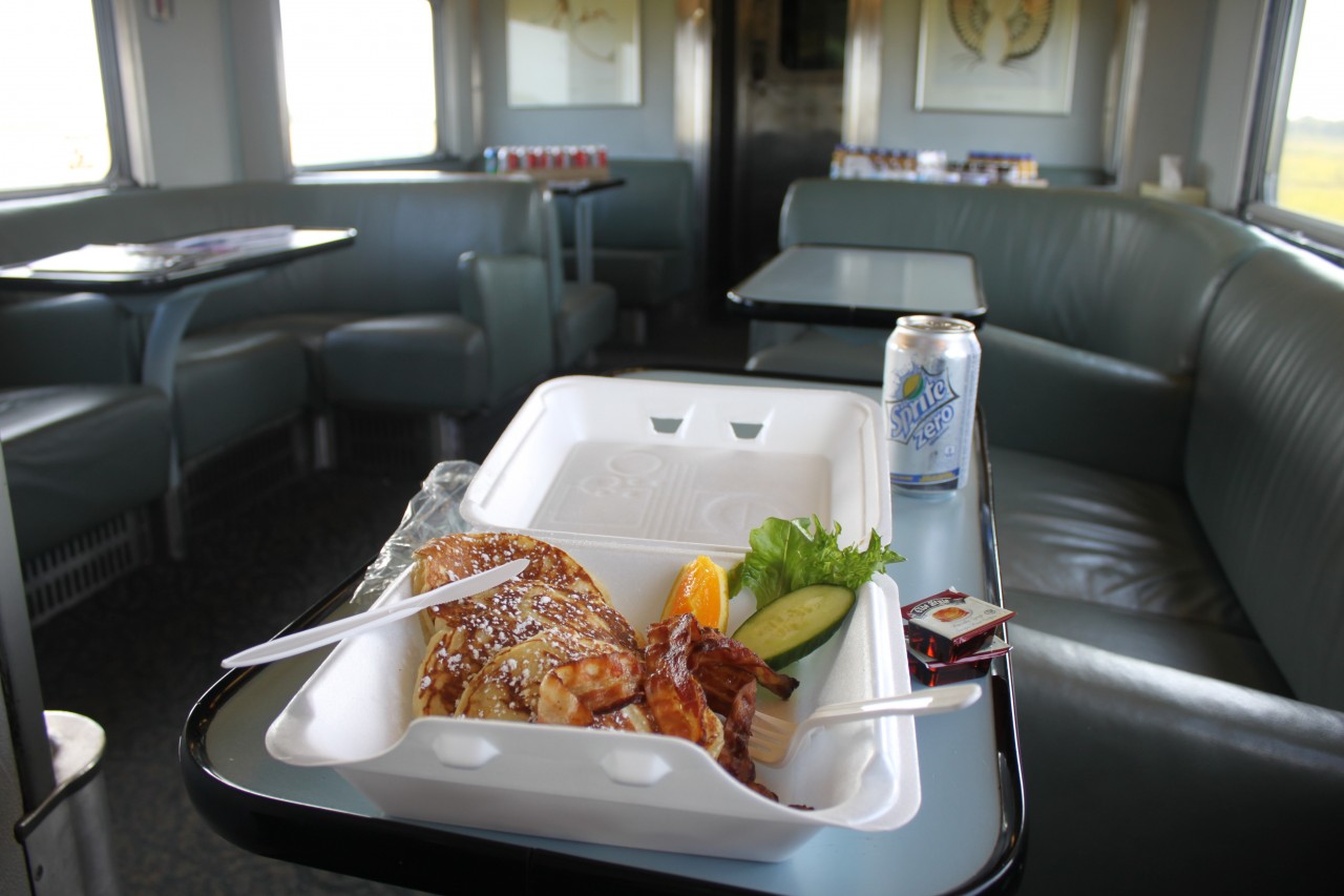 In economy, food is now served in a Styrofoam container. To me, this doesn't stop the VIA Rail Canadian from being the best way across Canada.