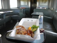 In economy, food is now served in a Styrofoam container. To me, this doesn't stop the VIA Rail Canadian from being the best way across Canada.