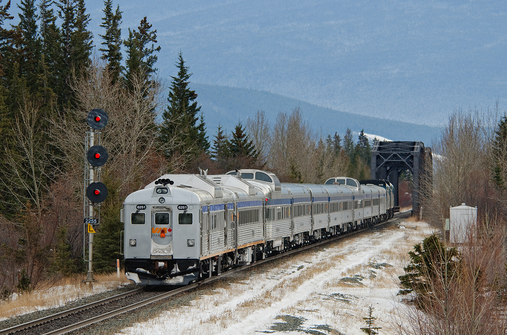 Changes for The Skeena! VIA Rail has sent 2 RDCs to Jasper for testing and presumable use on trains #5 and #6 between Jasper and Prince Rupert. VIA 6251 and 6219 are tacked onto the tailend of The Canadian passing through Henry House on CN's Edson Sub.