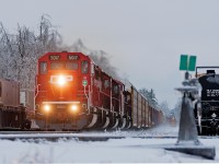 Caught up behind train 254 in last nights ice storm fiasco, CP 242 is seen blasting off with a nice lash up to Toronto after cleaning out a switch at Guelph Jct. 