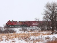 The CP Holiday Train approaches the switch at Esmond were it will take the north track in preparation for the arrival in Portage.
