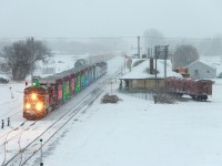 CP's Holiday Train arrives in Portage for the first show of the day. Despite the snowy conditions the was a large crowd present to enjoy the show.