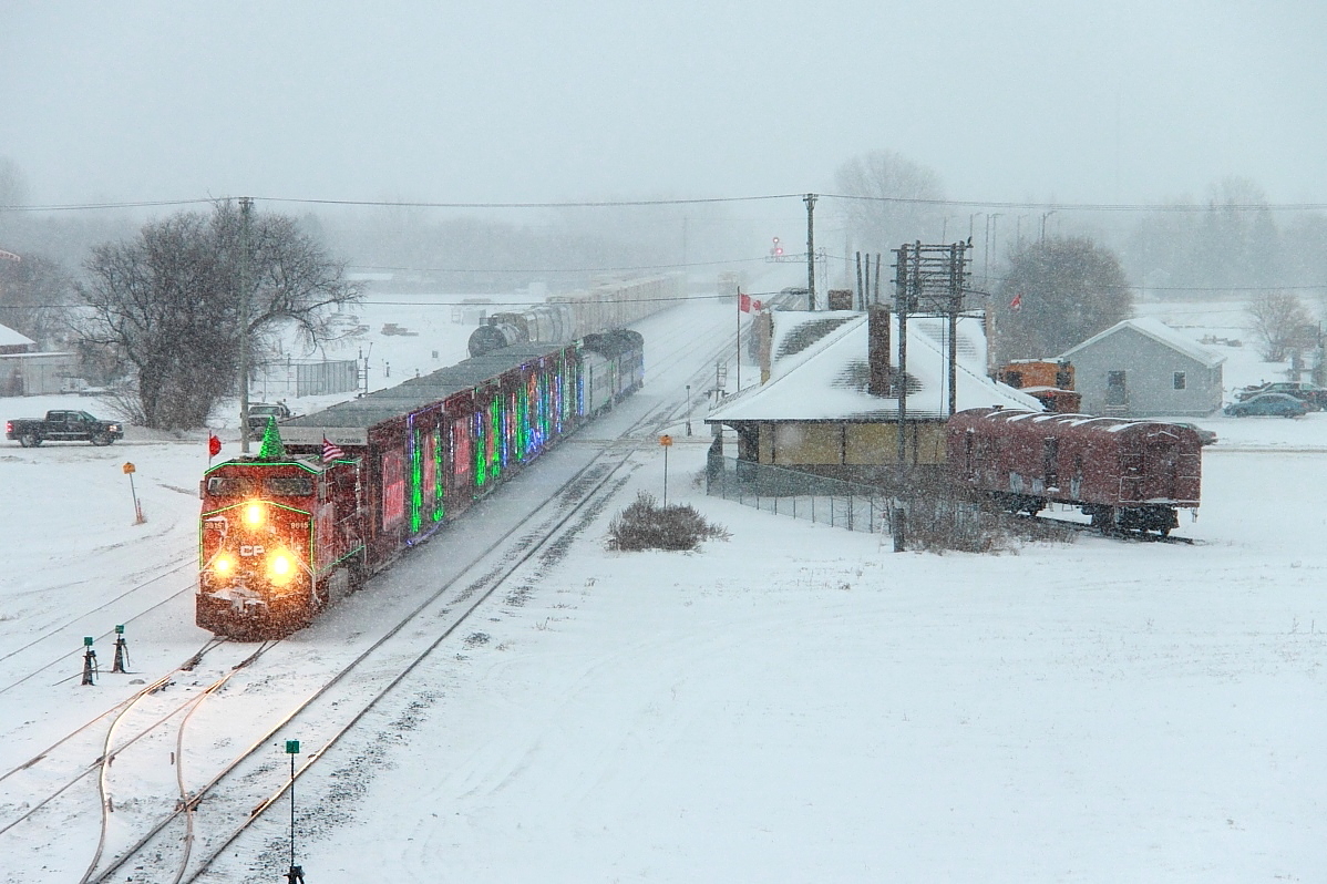 CP's Holiday Train arrives in Portage for the first show of the day. Despite the snowy conditions the was a large crowd present to enjoy the show.