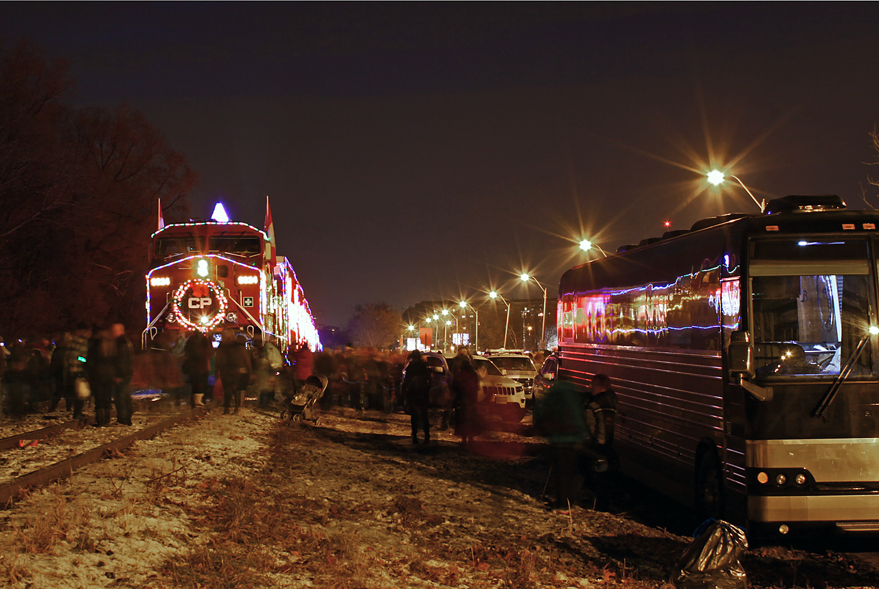 CP's Holiday train kicked it up a notch this year in Hamilton with Great Big Sea performing on a large stage set up in Gage Park for the over 20,000 people in attendance. While a great band, perhaps their motorcoach parking spot selection wasn't the best...