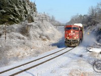 <b>Merry Christmas everyone!</b> A pair of GEVOs muscle their train past an old wooden farm bridge - while everything is coated in ice and snow due to the recent storm.