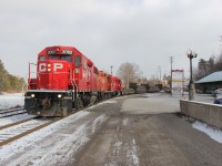 CP 3062 leads CP 8248 and CP 2255 north towards the Toyota plant in Cambridge, Ontario. Note that the 8248 and 2255 are the old and the new in terms of locomotive power on recent trains on CP (in this case, the CP Waterloo Sub). CP 8248 looks derelict against the new GP20C-ECO 2255. This location was on my bucket list for quite some time. Today, I finally had the opportunity to shoot this train here: Eagle Street North and the CP Waterloo Sub, Cambridge (formerly Preston), Ontario. Time: 11:28.