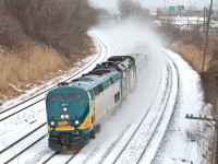 VIA 657 kicks up the snow as it heads west led by VIA 917 & VIA 6434. For more train photos, check out http://www.flickr.com/photos/mtlwestrailfan/ 
