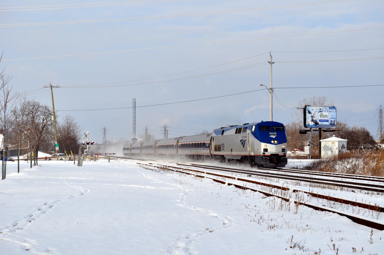 It's a cold New Years Eve Morning, and the Amtrak Maple Leaf runs the route back from Toronto for the last time in 2013. It's heading state side to eventually end up in New York City.  This is also the first shot taken with my new Nikon7000.