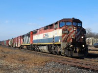 BCOL units seem to be leading a lot more frequently in southern Ontario nowadays. Despite the fact that most are quite dirty and have faded paint, they're still cool to see. Here BCOL 4603 leads train 332 approaching the Brantford station, Mile 23 Dundas Sub.