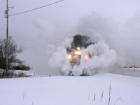 VIA 632 Smashes its way east to Montreal through fresh snow and snowbanks.