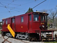 Repositioning of the cars in Barn #3 at the Halton County Radial Railway gave a rare opportunity to get a photo of snow sweeper S-37 in sunlight. Before being acquired by the TTC, this 1920 Russell-built unit worked for the Third Avenue Railway in New York City and the East Massachusetts Street Railway in the Boston area.