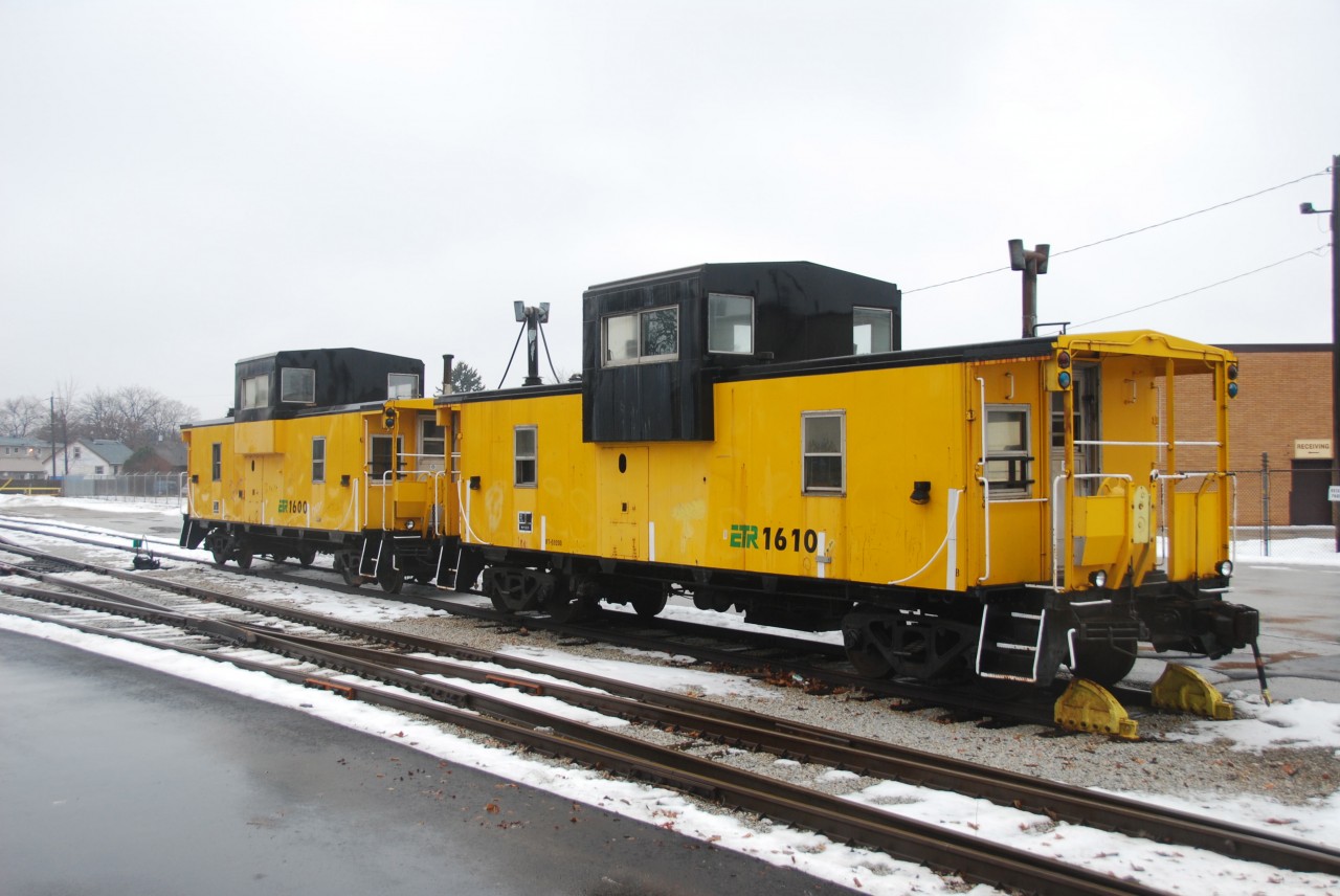 ETR 1610 & 1600, ETR's cabooses sit on the caboose track at ETR's headquarters awaiting their fait. 1610 is being shipped off by CN to Waterloo and I think 1600 is being scrapped. It will be cool when they go out on CN.