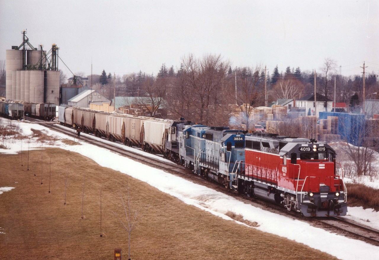 The GEXR is a favourite road of mine. It is the sort of road that if you visit it 3 times in a couple of weeks and it is the same old power, go back in 6 months. It will be a totally different railroad. This image from 1999 illustrates the point. GEXR 4019, 3834, 4161 and GSWR 2127 southbound working at Mitchell. In the 15 years since this photo was taken, the 4019 is now in the US, 3834 sold, and GSWR scrapped in 2008, as was the 4161, which was a slug, mate for 3834.