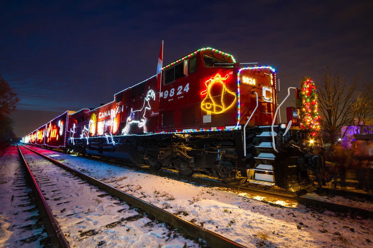 CP's colourful Holiday Train makes its stop at Kinnear Yard in Hamilton. Although you cannot see them - over 20,000 people showed up to bring in the Christmas spirit.