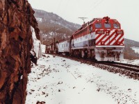 Photo taken by Glen Fisher, my father-in-law. He is is a railway consultant and was involved in the BC Rail Tumbler Ridge electrification during the early 1980s. This shot shows testing of the GF6C locomotives before regular service on the line began. All have since been retired and the line currently uses diesel engines. Behind BCOL 6001 is EMD test car ET840 and behind that are three SD40-2s (1 CN & 2 BC Rail). For another view of this consist click here. Unknown location, please let me know if you have information on the exact location.