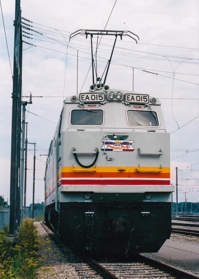 This photo was taken by my father-in-law (Glen Fisher) who was involved in attempting to sell/lease N de M electric locomotives to Montreal's AMT (commuter train agency) for use on the electrified Deux-Montagnes line. The AMT decide not to use them and all were scrapped in 2007. Here one is seen in the AMT's St-Eustache Yard at the end of the Deux-Montagnes line.