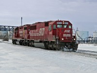 Ex SOO SD60 6053 and SD38-2 CP 3082 approach CP's Clover Bar yard on the Scotford Sub