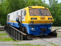 With the help of a trackmobile, this preserved LRC-3 locomotive goes for a spin on Exporail's turntable. For more train photos, check out http://www.flickr.com/photos/mtlwestrailfan/ 