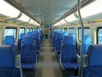 A shot of an empty GO train on the 2nd floor.