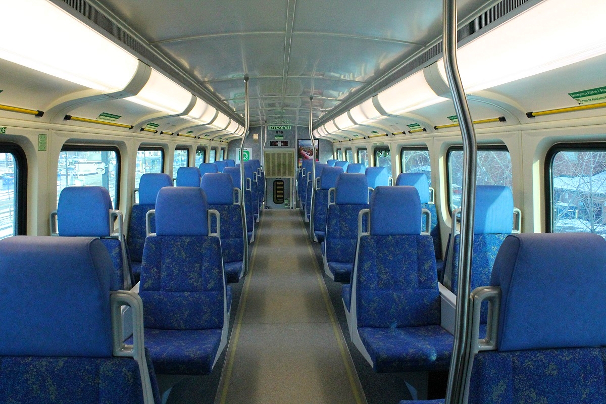 A shot of an empty GO train on the 2nd floor.