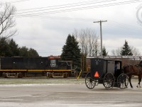 <b>Horsepower, meet Horsepower.</b> Welcome to Mennonite country, and a very unmatched pair meet at Corinth, Ontario in the waning days of STER's existence - if the press articles are to be believed.