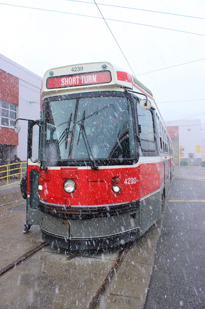 This shot was taken at the TTC's Harvey Shop open house day. Luckily the snow rolled in a few times during the day and this is one of the shots I captured.