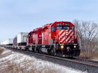 Classic CP SD40-2s 5875 and 5933 hustle Toronto East-St. Luc train 122-09 east on the Belleville Sub.