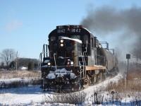 St Thomas & Eastern is in its last week of operations, and is seen excellerating out of Alymer after working the ethanol facility.