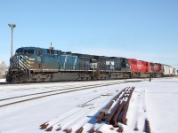 CP train 243 was caught by the hot box detector at mile 25 and finally made it to the Jct a hour later with a lash up worth waiting for. CEFX 1055 leads NS 9946, ex SOO SD60M 6259 and a CP AC4400.