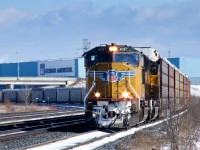 UP SD70Ms 4087 and 4885 ease westward on CN's Whitby Service Track with Oshawa, ON - Gibson, IN train E27931 16. In less than a mile they will accept the light at Whitby and head onto CN's Kingston Sub.