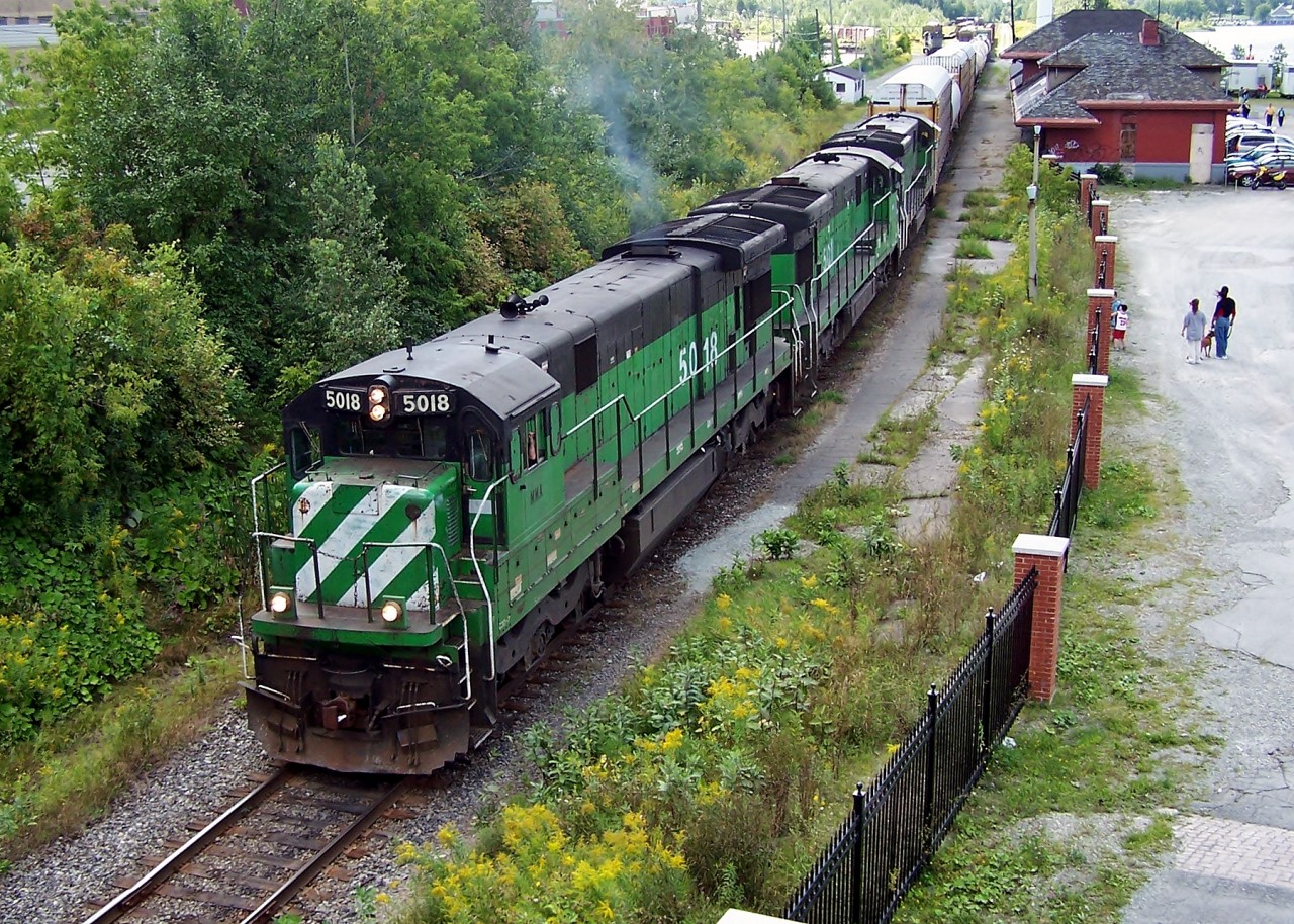 Former GE C30-7s 5018, 5021, and 5078 leads Maine bound MMA #2 out of Sherbrooke.