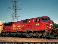 Running solo today is CP SD9043MAC #9137 on an eastbound autorack train.  9137 is stopped at Dougal Ave. in Windsor for a crew change prior to continuing it's trip east.