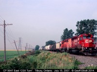 CP 5647 leads today's "CSX Turn" as it approaches Jeanette, just east of Tilbury.  The "CSX Turn" ran from the CSX (C&O) yard in Dearborn, MI to Sarnia, employing CP power and crews for the work.  Once 5647 arrives in Chatham the train will yard, setting off Chatham propers, and then run around it's train to then head around the Northeast wye and make it's way to Sarnia.  We followed this train as far as Wallaceburg, and further photos will be posted later.