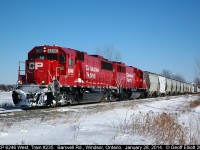 A nice pair of rebuilt SOO SD60's on train #235 today, with 6246 and 6239, glide past Banwell Road as they approach the "Begin/End CTC Walkerville" signal.