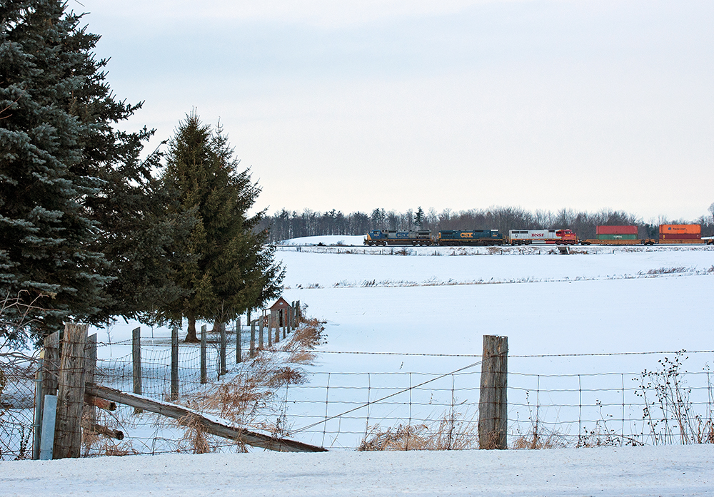 It might look like a CSX intermodal train. But in reality it's CP 641, an empty crude oil train flying westwards with a cut of intermodal off of CP 142.
