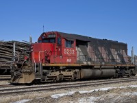 ex. CN SD40 #5232 now lettered for the Athabasca Northern, suns herself in the yard at Lac La Biche