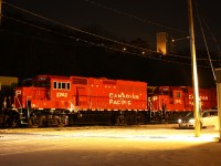 No more GP’s in Hamilton. On a late night pass by Kinnear I came upon the newly arrived GP 20C-ECO’s 2262 basking in the Kinnear office lights (which could pass for inspection lights!), tied together with two GP 38’s. The lack of a First generation  GP is not surprising but saddening as Hamilton has had a long history with GP’s, starting with TH&B GP 7 number 71, the first to roll out of London’s GMD plant back in the summer of 1950. 63 years after that I stopped by Kinnear on the way to the Holiday Train and saw CP 8200 and CP 8239 perhaps the last time. Maybe CP will put a GP 9 back in Hamilton, but that would just be temporary. ( Also, I prefer the GP 9’s over the GP 20C’s but I’d love to know what everybody else thinks.)