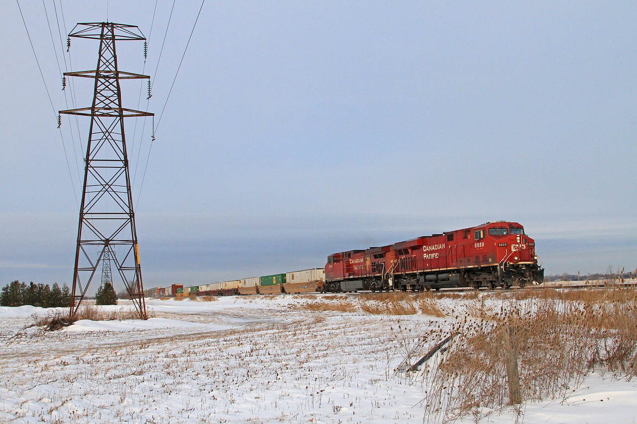 CP 8859 and 8516 are in charge of train 240 at mile 90.8 on the CP's Windsor Sub.
