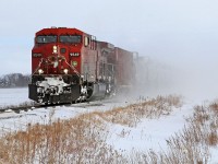 Working alone, CP 9549 with tank train 609 heads for the border at mile 98.8 on the CP's Windsor Sub.