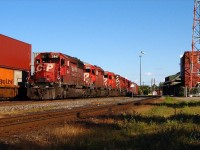 With a crew change complete, CP 5847-235 with trailing units CP 5941, 6077, 5749 and 5873 ready to depart Smiths Falls for Toronto.