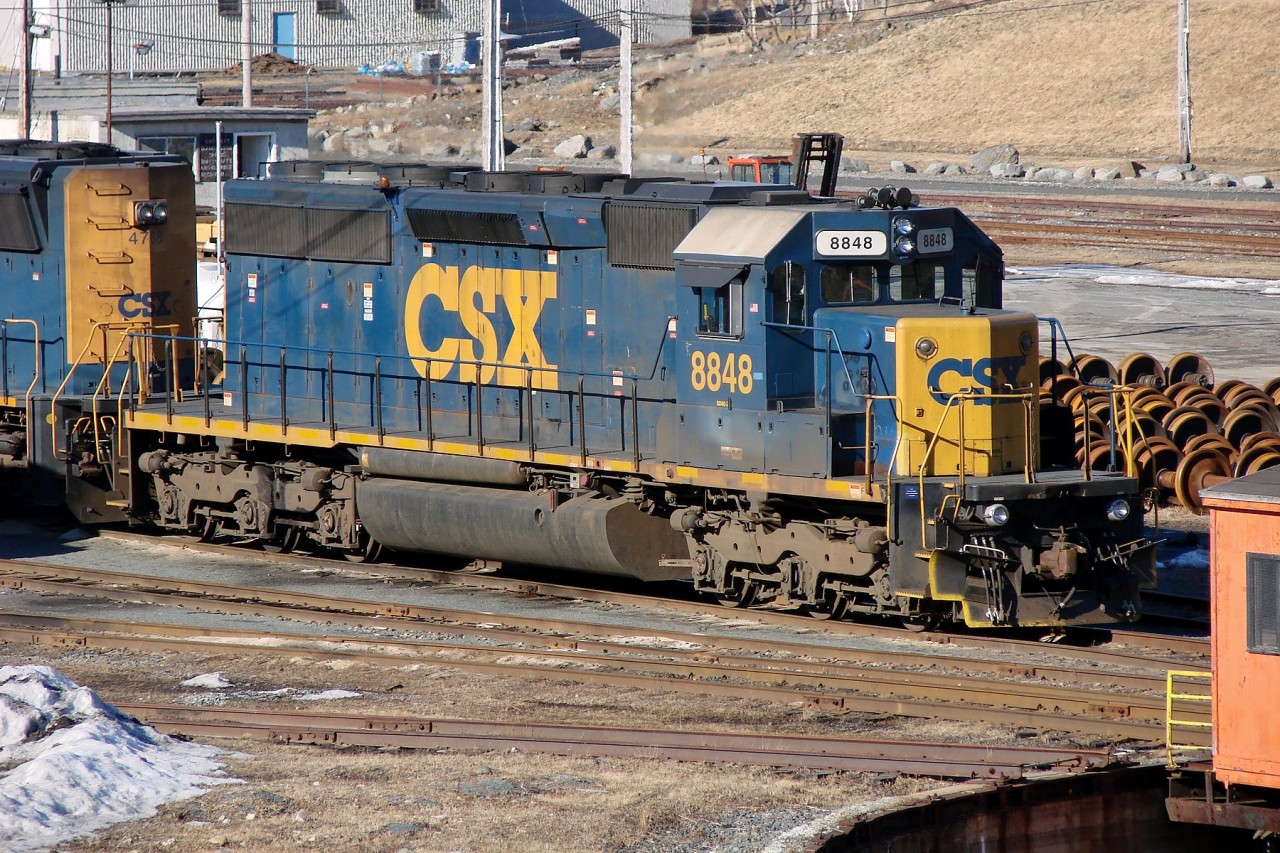 CSX SD40-2 8848 (ex-CR 6477) and SD70MAC 4788 layover at Fairview Yard after arriving with CN train 148 from Chicago.